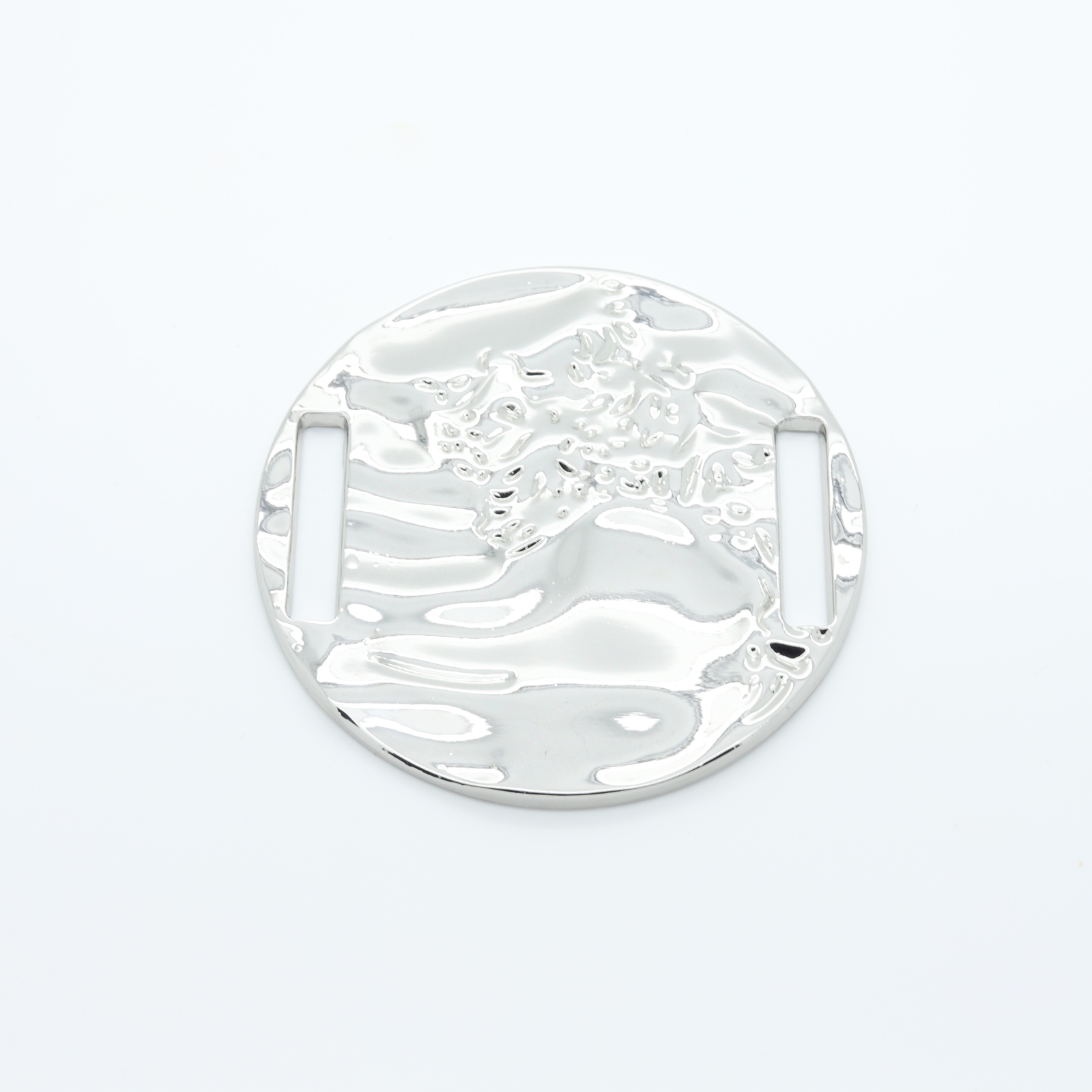 Large round silver-plated loop with relief structure