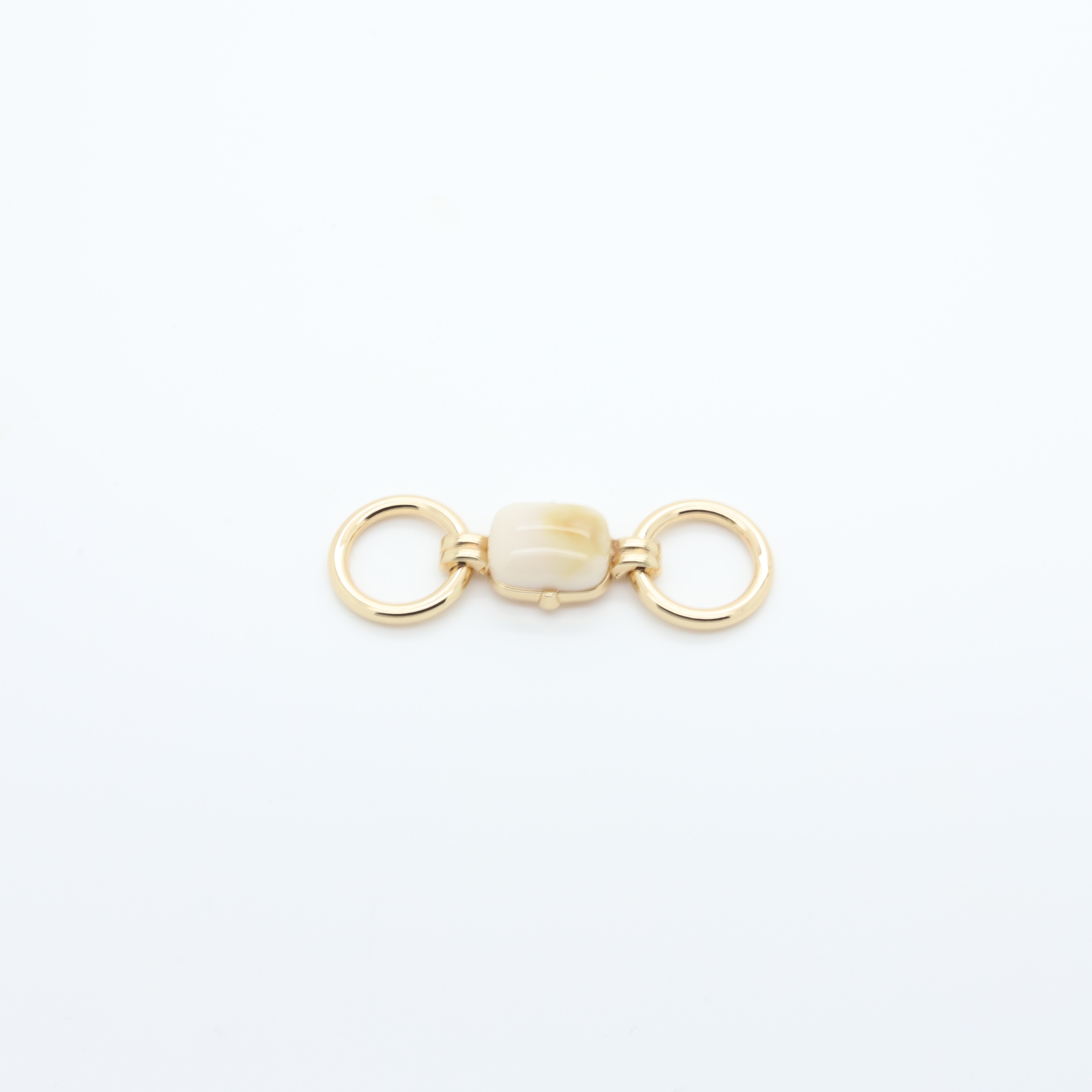 Gold-plated metal connector with two loops - White natural stone in the center