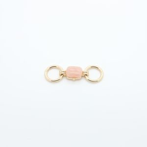 Conector de metal dorado con dos bucles - Piedra rosa natural en el centro