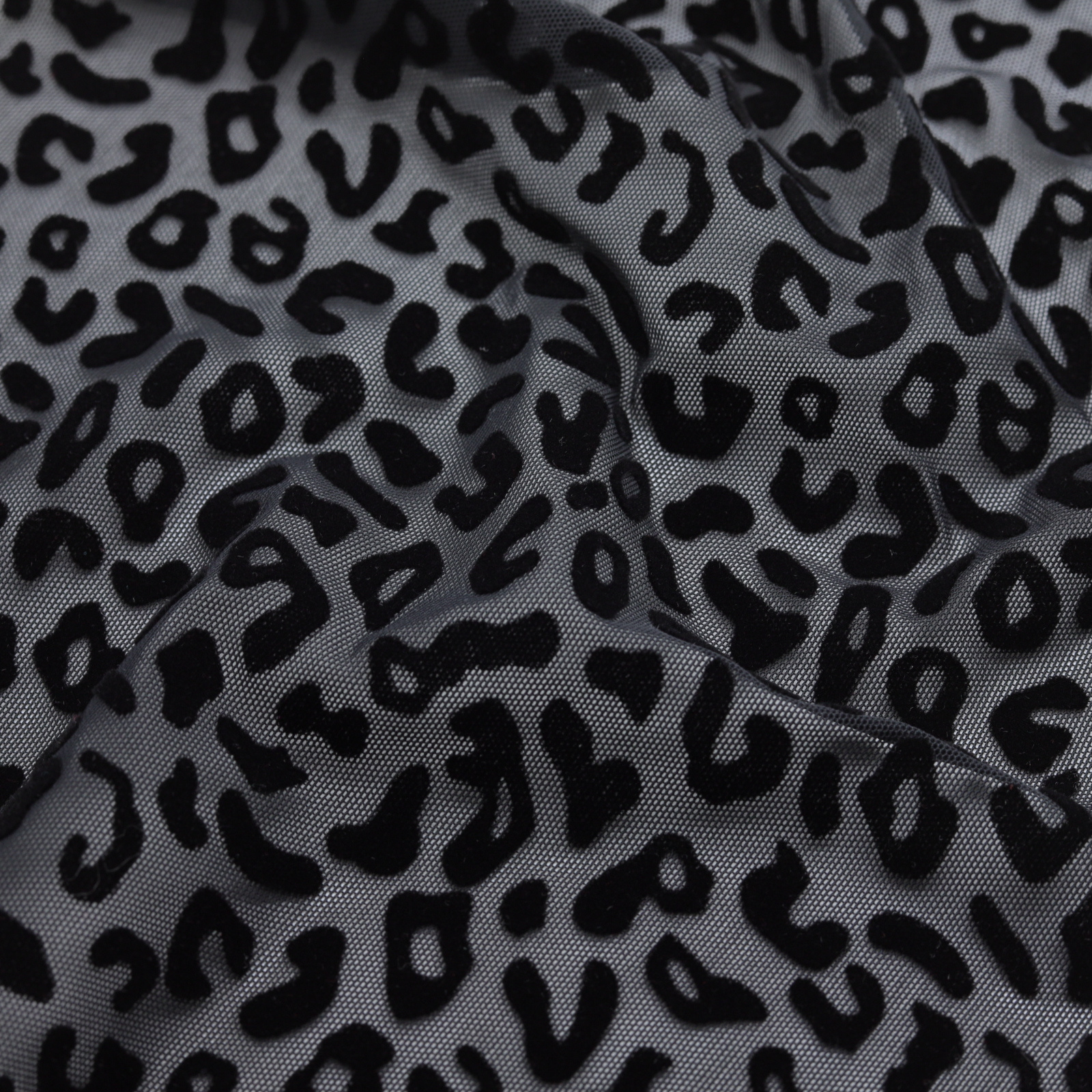 Black stretch fishnet with velvet leopard flocking | D'YRSAN | Black stretch fishnet with velvet leopard flocking | D'YRSAN