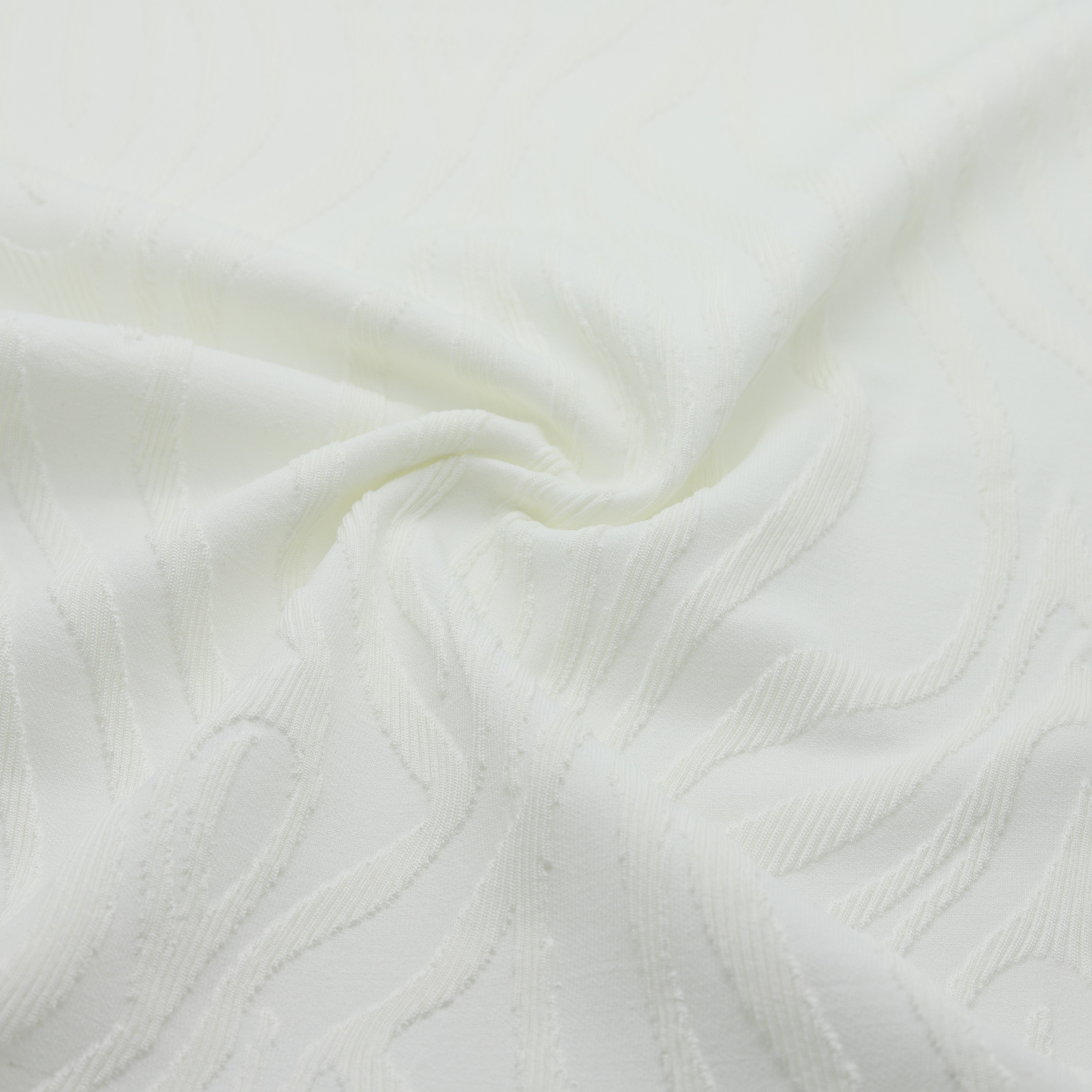 White textured stretch jacquard fabric with zebra pattern