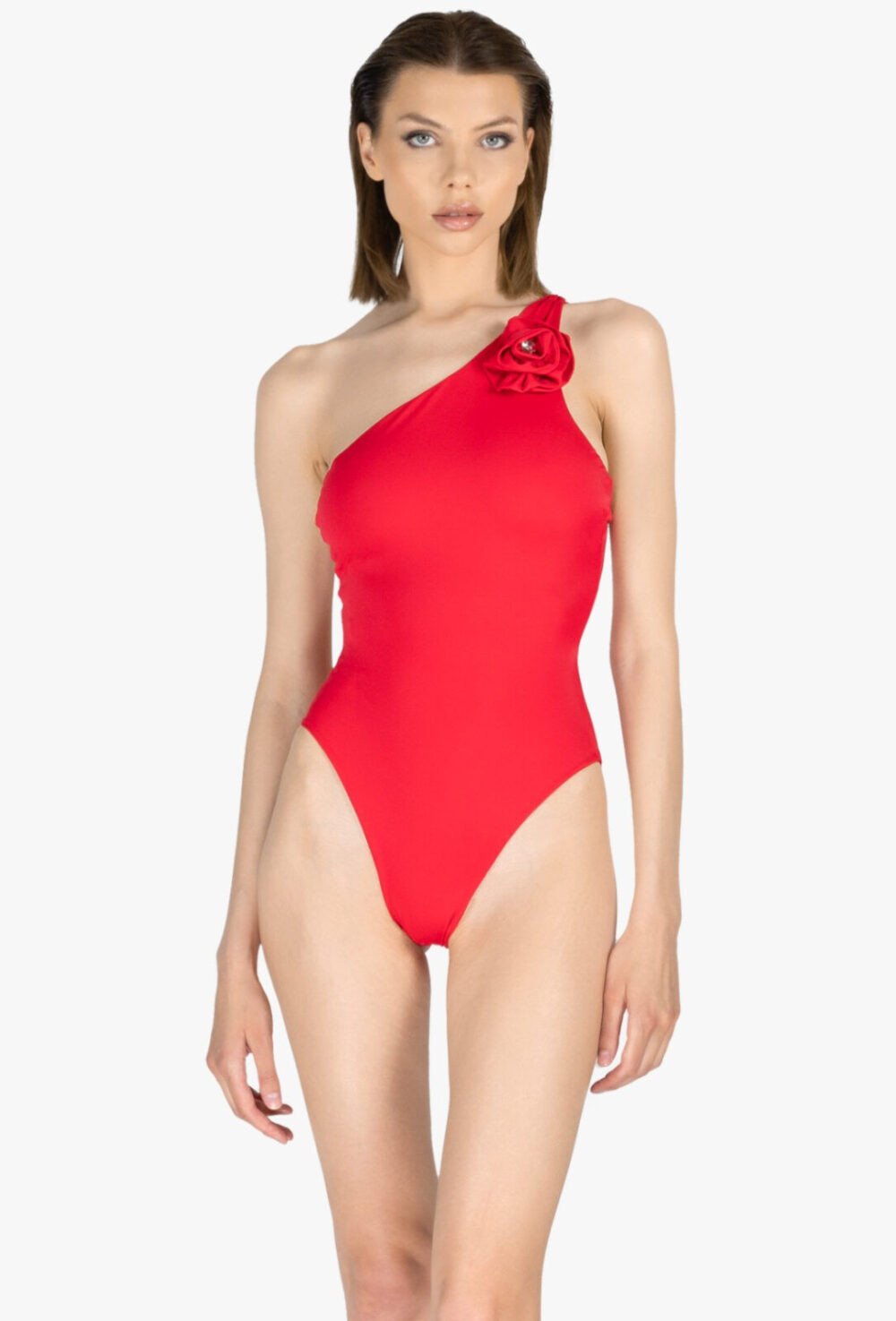 Baïa - Maillot de bain asymétrique rouge à fleur 3D, mercerie D'YRSAN