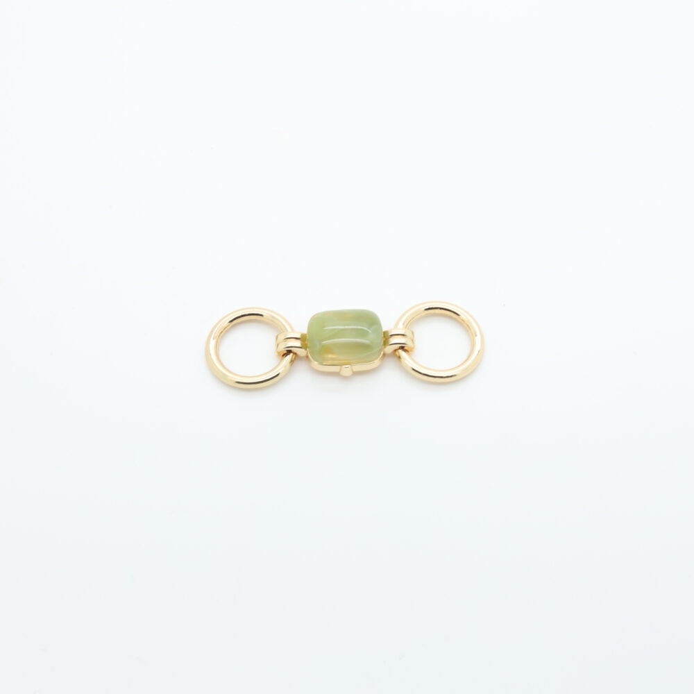 Two-loop gold-plated metal connector with central green natural stone