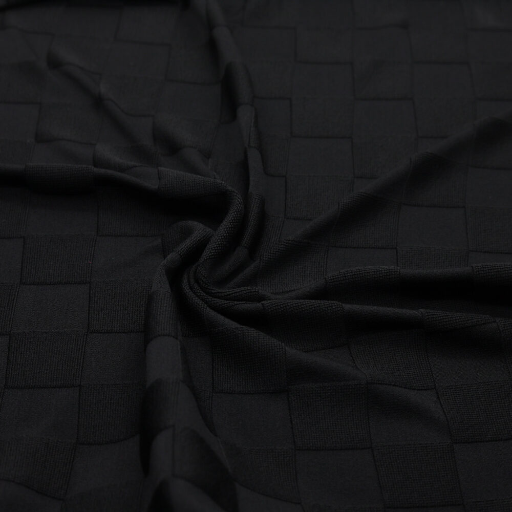 Tissu jacquard uni noir texturé à petits carreaux pour maillot de bain (NO MOQ)
