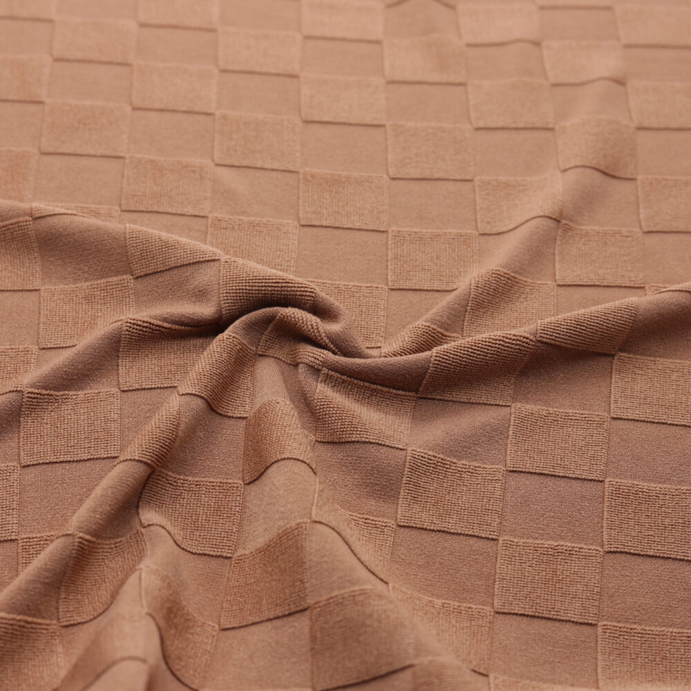 Tissu jacquard uni brun et texturé à petits carreaux (NO MOQ)