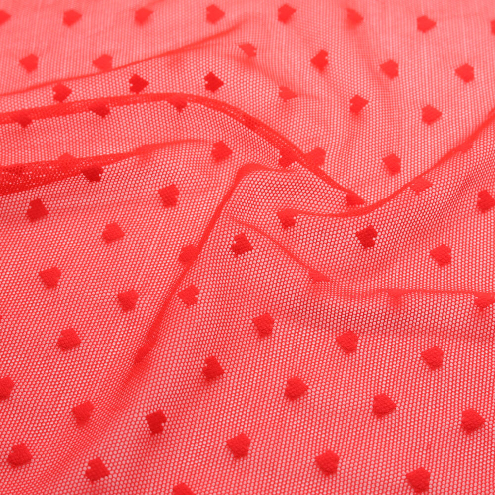 Maille en jacquard résille rouge motif cœur (rouleau 50 m), mercerie D'YRSAN