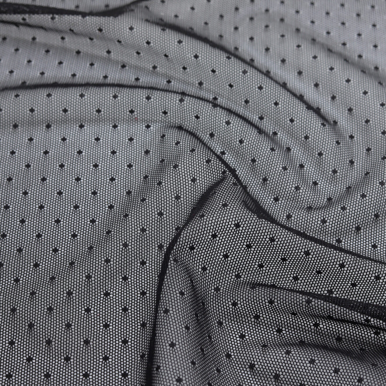 Black stretch fishnet with polka dots - 50M roll | D'YRSAN Black stretch fishnet with polka dots