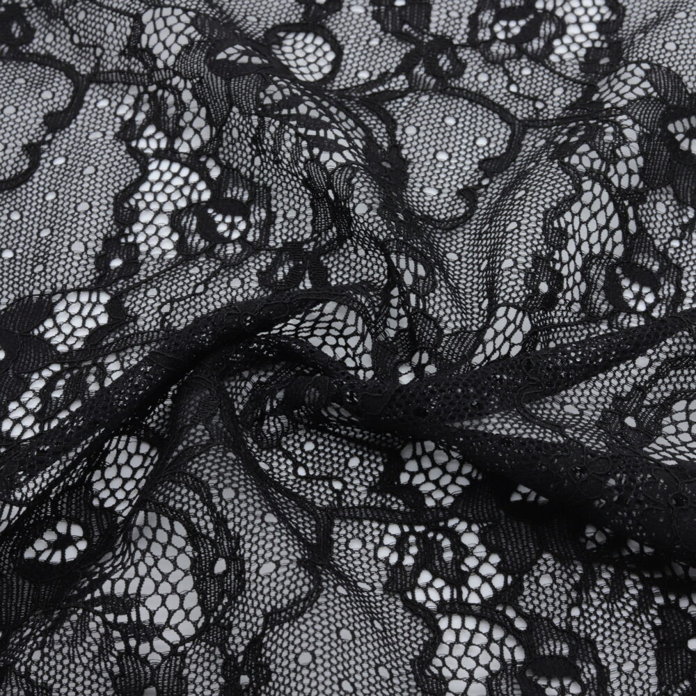 Tissu dentelle à fleurs extensible noir