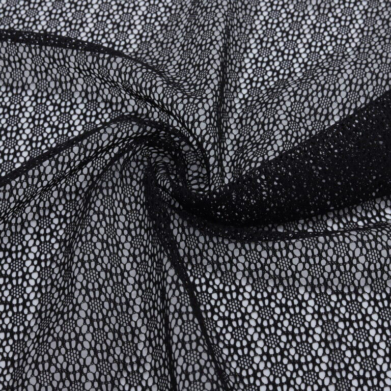 Black nylon and elastane lace mesh fabric