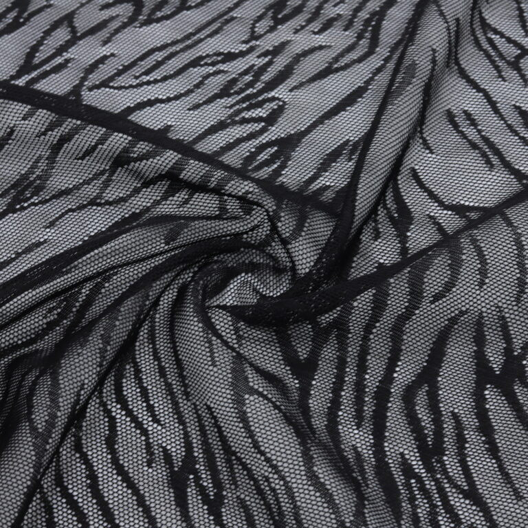 Black nylon and elastane zebra print mesh lace fabric