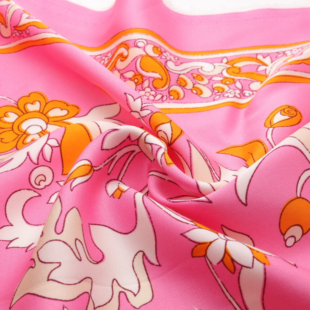 Tissu de viscose fluide imprimé floral rose et orange
