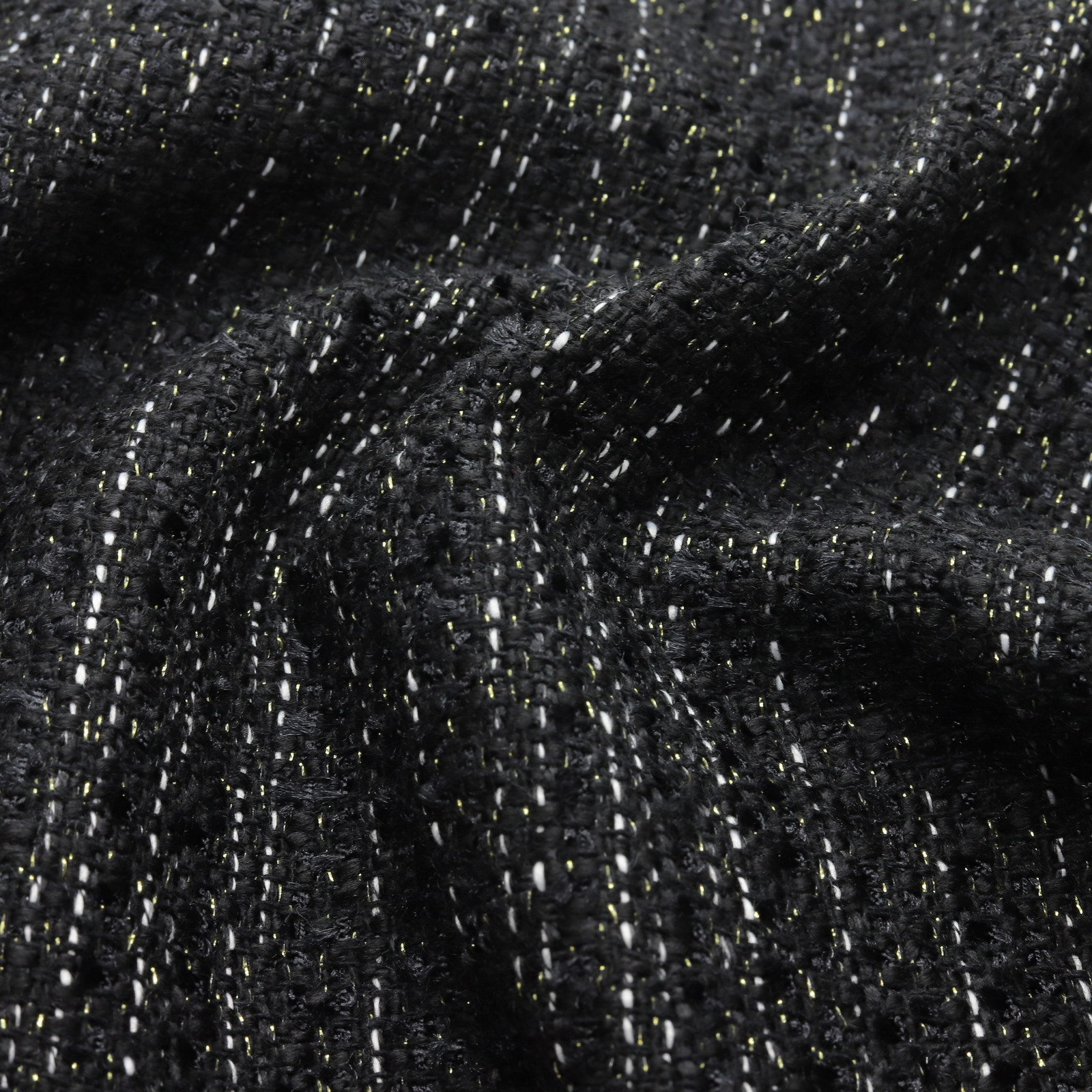 Tissu tweed bouclé noir à fil lurex doré | D'YRSAN | Tissu tweed bouclé noir à fil lurex doré | D'YRSAN