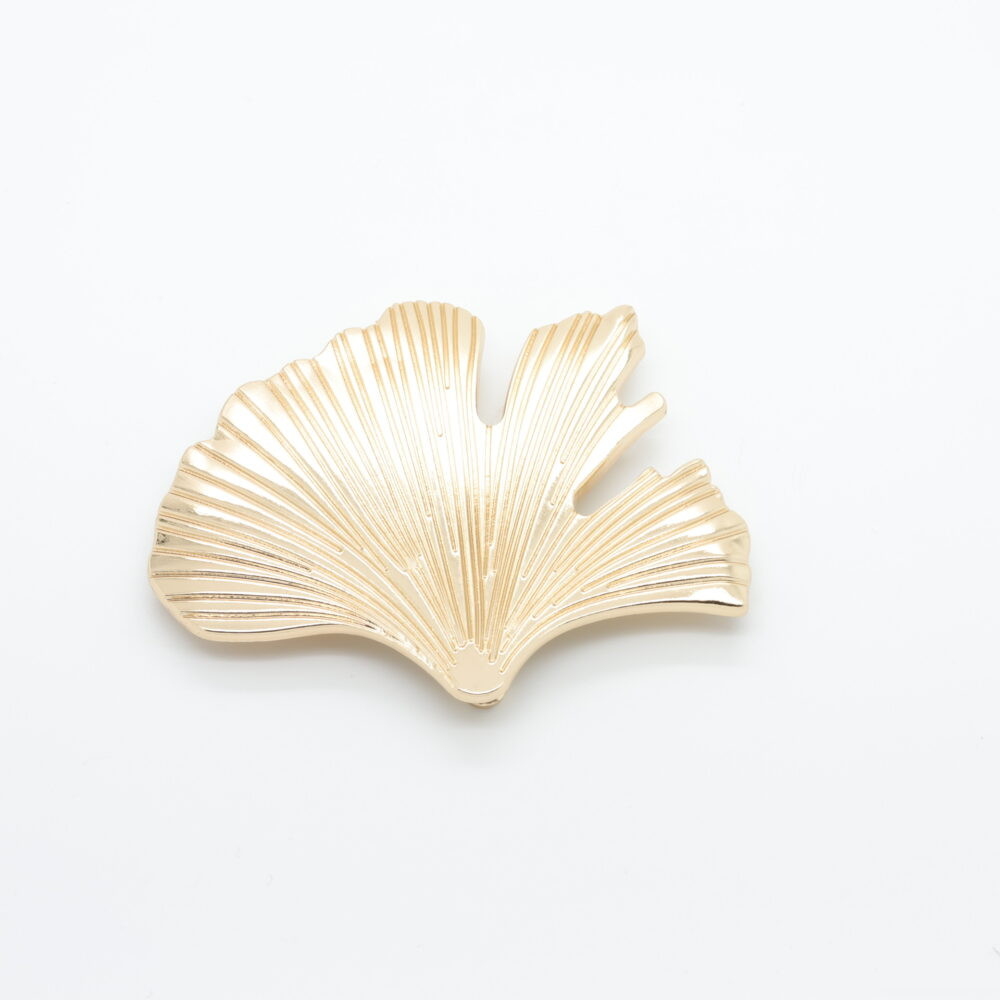 Ornement doré feuille de ginkgo nervurée, 6,2 x 8 cm, mercerie D'YRSAN