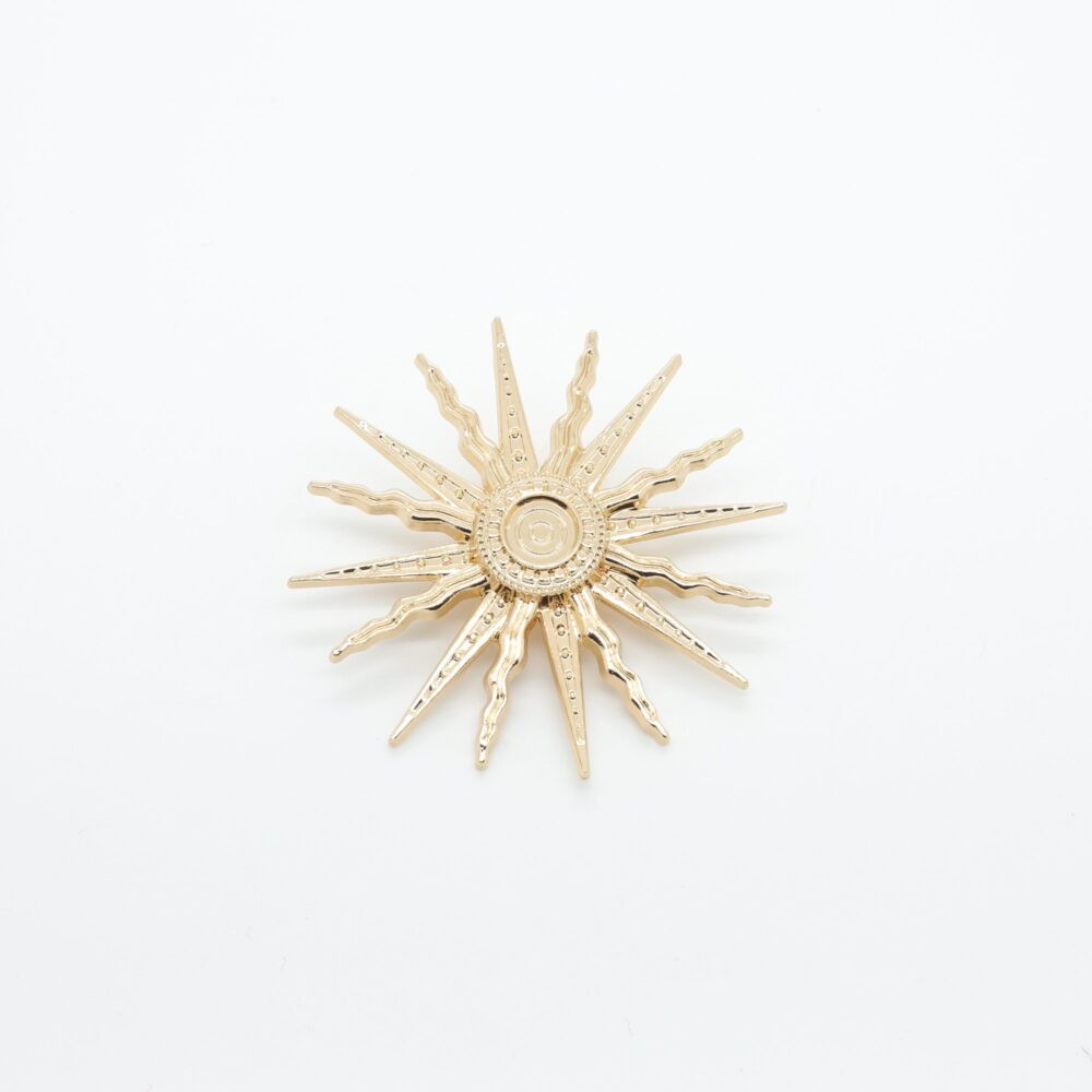 Broche soleil dorée à rayons, mercerie D'YRSAN