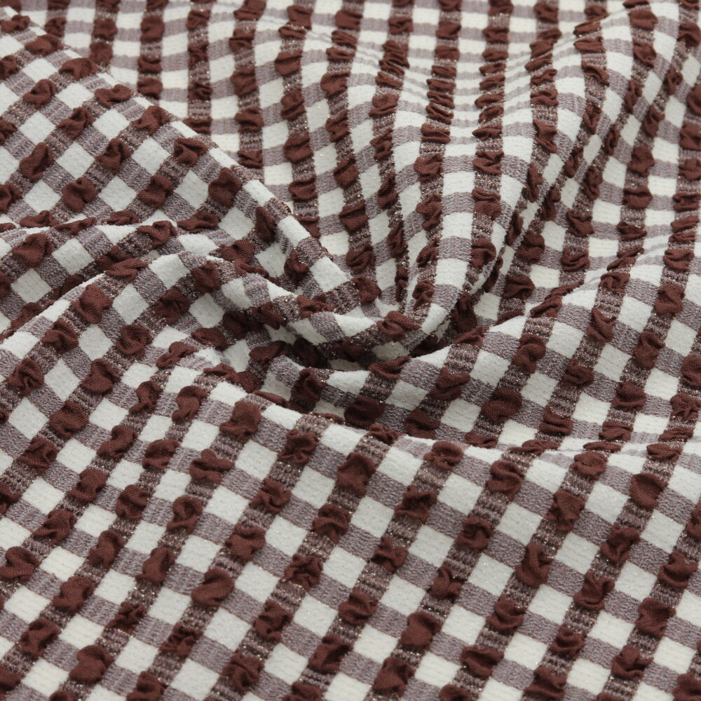 Tissu maillot de bain vichy gaufré Chocolat, mercerie D'YRSAN