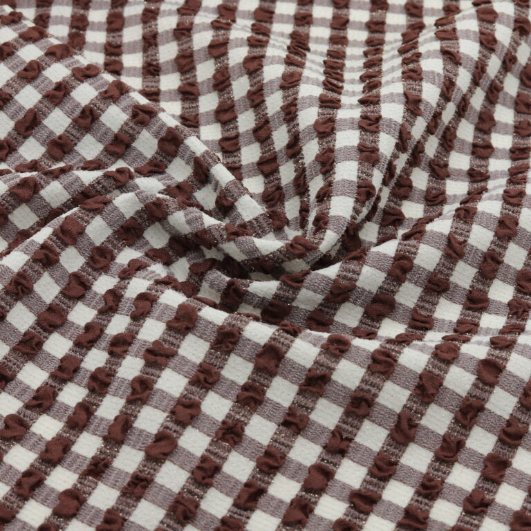 Chocolate embossed gingham swimsuit fabric