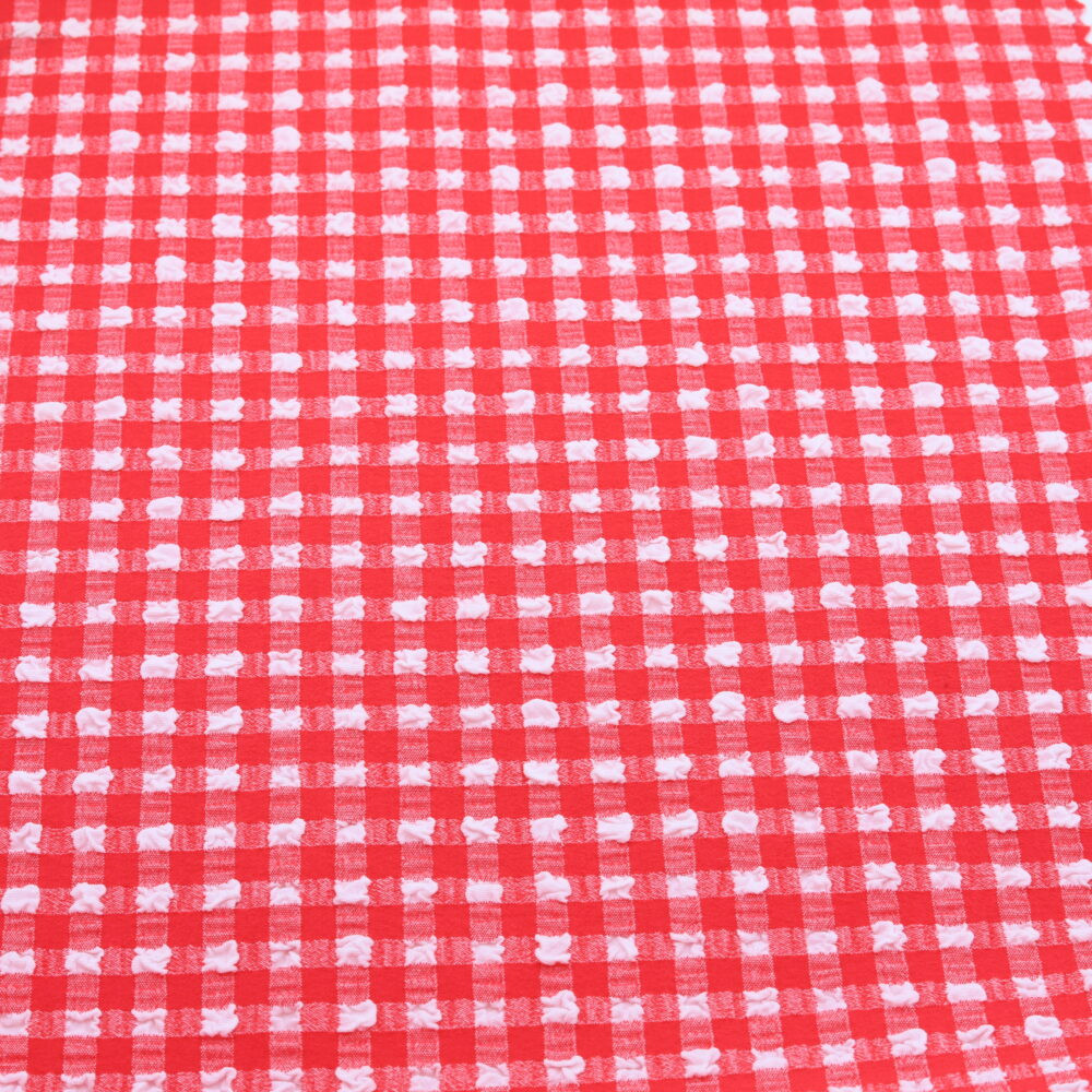Tissu maillot de bain vichy gaufré Rouge, mercerie D'YRSAN