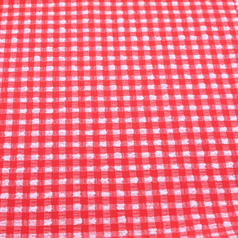 Tissu maillot de bain vichy gaufré Rouge
