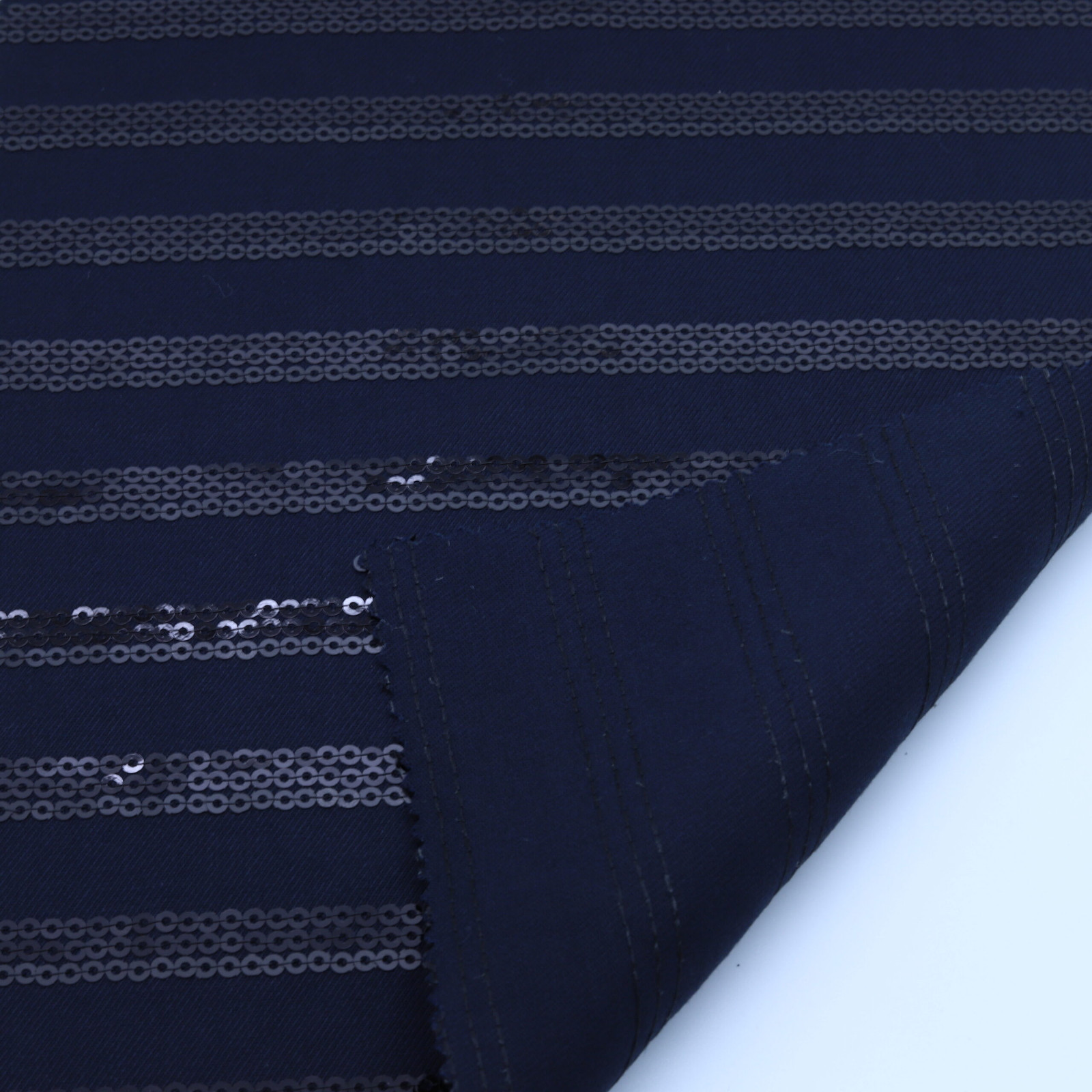 Navy Blue Sequin Striped Fabric · DY143 · D'YRSAN