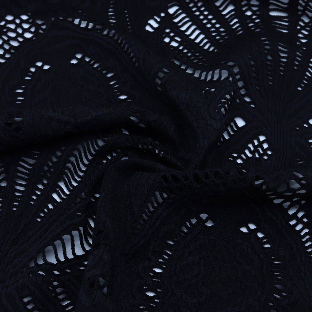 Tissu jacquard ajouré graphique Bleu nuit, mercerie D'YRSAN